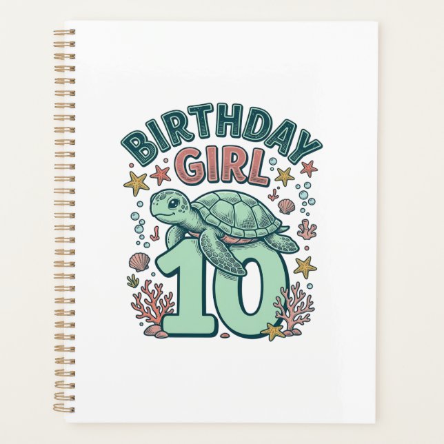 Fille d'anniversaire 10 Tortue de mer Gravure vint (Devant)