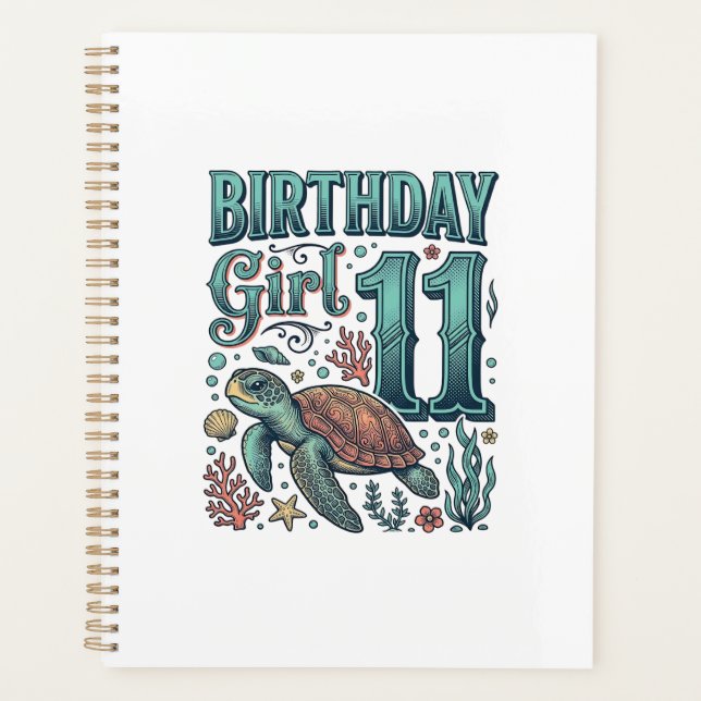 Fille d'anniversaire 11 Tortue de mer Gravure vint (Devant)