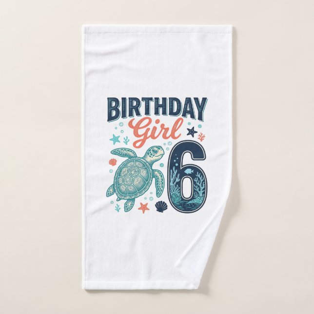 Fille d'anniversaire 6 Tortue de mer Conception ve (Serviette à main)