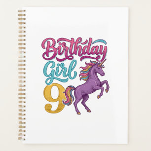 Fille d'anniversaire 9 Licorne Dessin de gravure v
