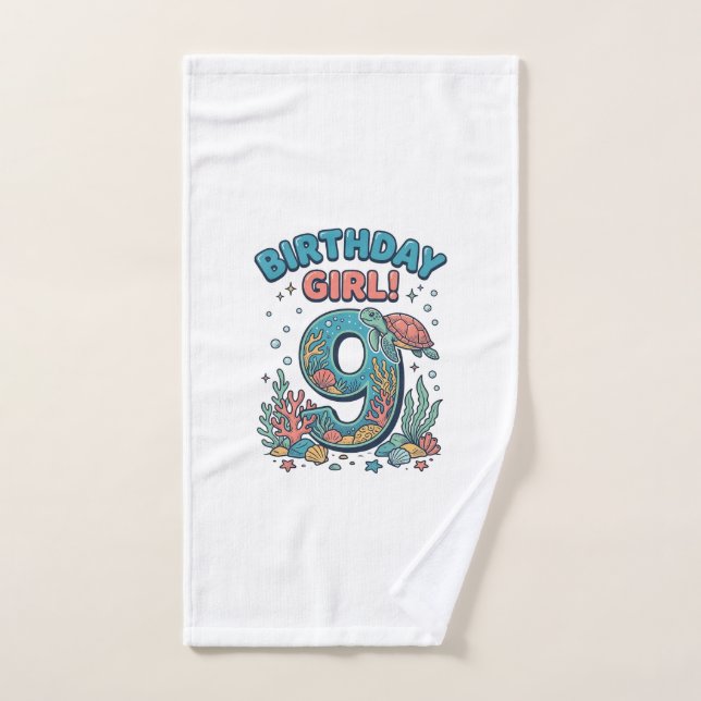 Fille d'anniversaire 9 Tortue de mer Conception ve (Serviette à main)