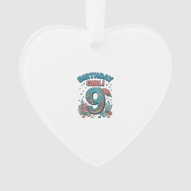 Fille d'anniversaire 9 Tortue de mer Vector Design (devant)