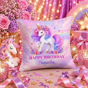 Fille d'anniversaire licorne magique oreiller de r