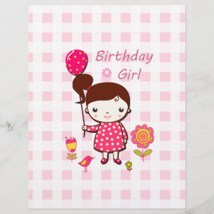 Fille d'anniversaire motif rose ballon fleur dessi
