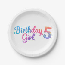 Fille d'anniversaire pailletée 5 Assiette de fête