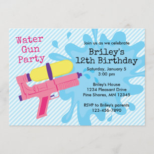 Fille d'arme à eau Invitations fête d'anniversaire