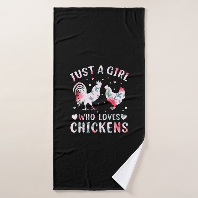 Fille d'art de poulet qui aime les poulets (Serviette de bain)