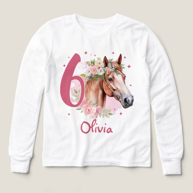 Fille de 6 ans anniversaire Cheval Pastel Rose Six (Motif recto)