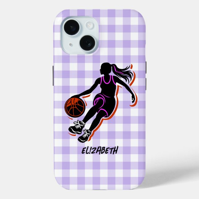 Fille de basket-ball personnalisée IPhone 15 Coque (Verso)