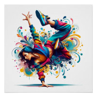 Fille de Breakdance Colorée Art Mural Urbain