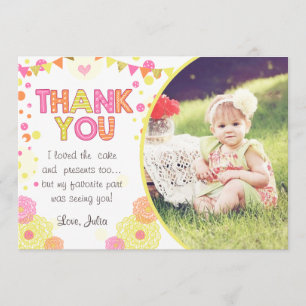 Fille de carte de remerciements d'anniversaire de