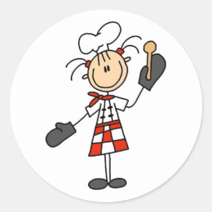 Fille de chef avec les autocollants en bois de