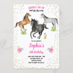 Fille de cheval Anniversaire Invitation rose Flora