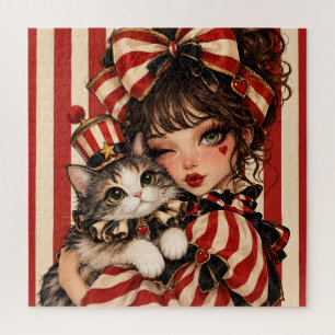 Fille de cirque fantaisiste et cadeau de puzzle en