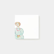 Fille de journal avec les notes de post-it rouges