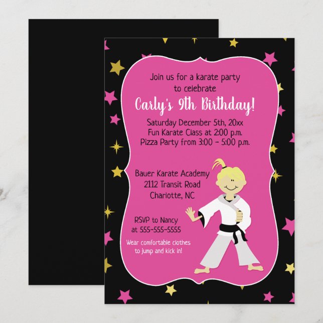 Fille de karaté Invitations d'anniversaire (Devant / Derrière)
