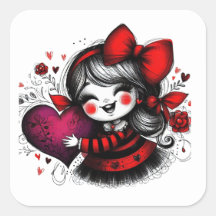 Fille de la Saint-Valentin Art Autocollant 3 Pouce