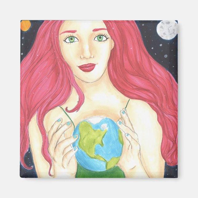 Fille de l'espace - Aimant carré de 2 pouces (Devant)
