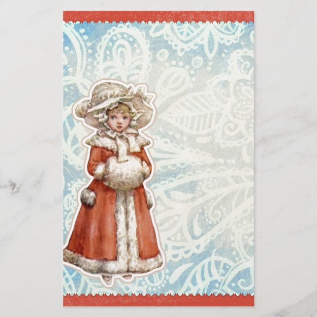 Fille de Noël victorienne en fourrure rouge mantea (Devant)