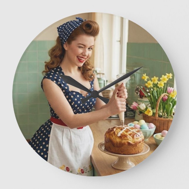 Fille de pin-up de Pâques Horloge murale de cuisin (Recto)