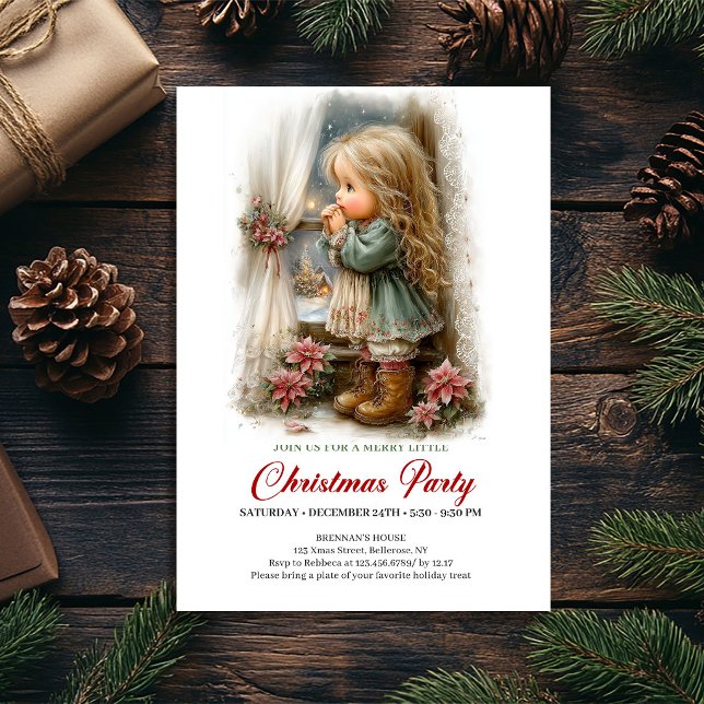 Fille de scène de vacances de rêve Invitation rust (Dreamy Holiday Scene Girl Rustic Christmas Invite

)