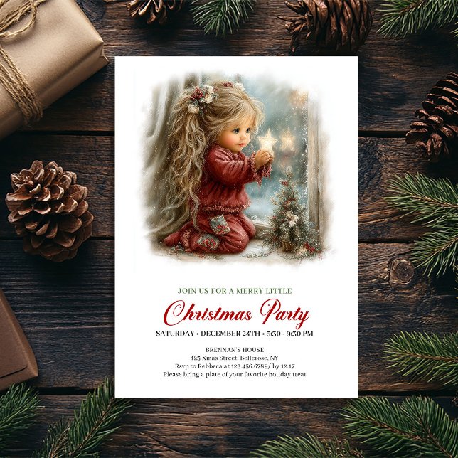 Fille de scène de vacances joyeuse Invitation clas (Joyful Holiday Scene Girl Classic Christmas Invite

)