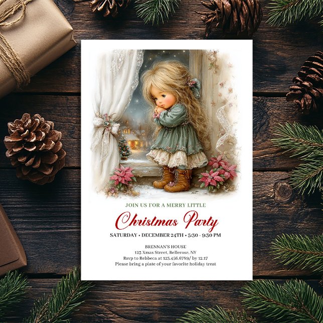Fille de scène de vacances sucrée Invitation class (Sweet Holiday Scene Girl Classic Christmas Invite

)