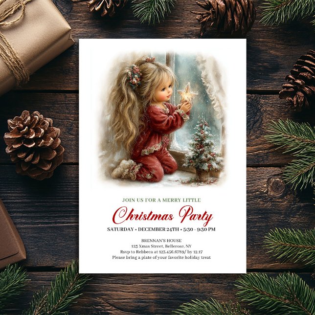 Fille de scène hivernale fantaisiste Invitation à  (Whimsical Winter Scene Girl Festive Party Invitation

)