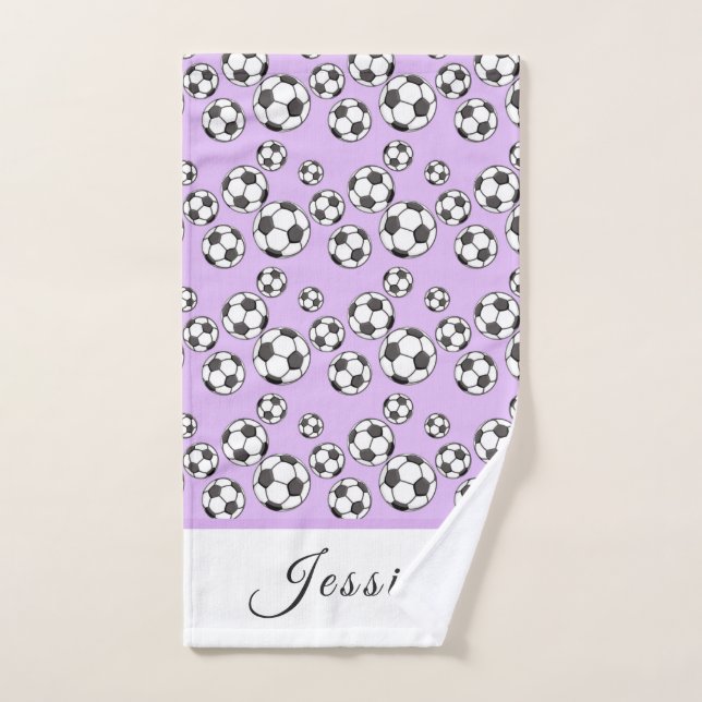 Fille de soccer mignon Motif de balle rose Nom de  (Serviette à main)