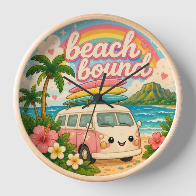 Fille de surf Hawaï Kawaii tropical horloge mignon (Recto)
