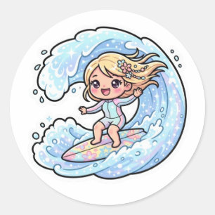 Fille de surf Kawaii mignonne Autocollant d'été de