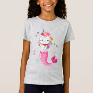 Fille de T-shirt de licorne de sirène de chat