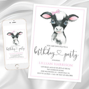 Fille de vache ferme Anniversaire fêtes Invitation