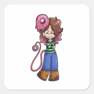 Fille Donut Autocollant Personnage Chibi avec Chev