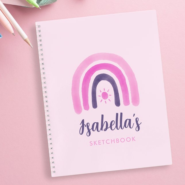 Fille du cahier de croquis Arc-en-ciel rose (Personalize this Purple Pink Rainbow Notebook with your name or your girls name and topic notebook)