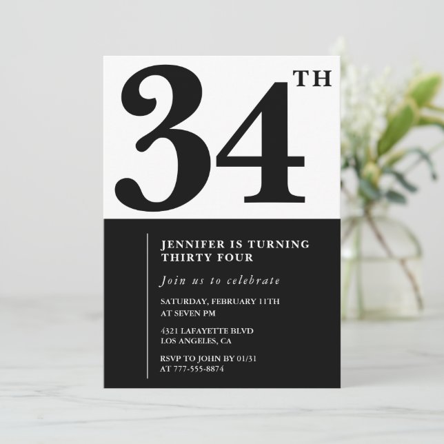 Fille Elegant 34e anniversaire invitation Black Wh (Debout devant)