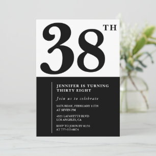 Fille Elegant 38e anniversaire invitation Black Wh