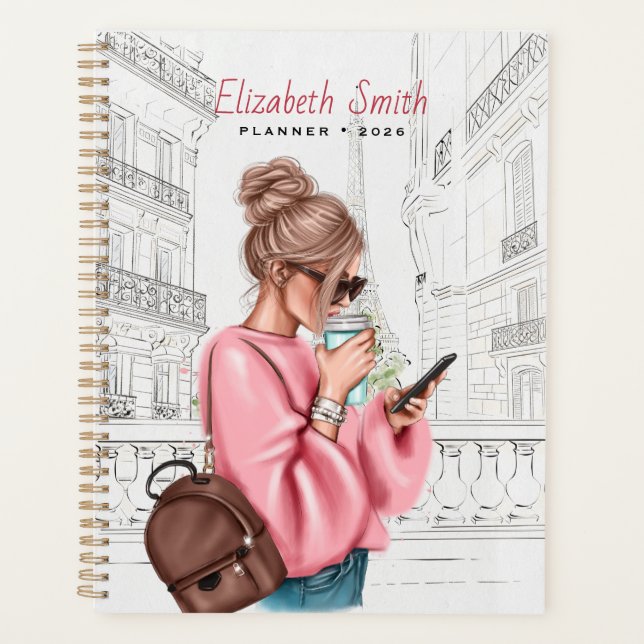Fille élégante avec du café à Paris (Devant)