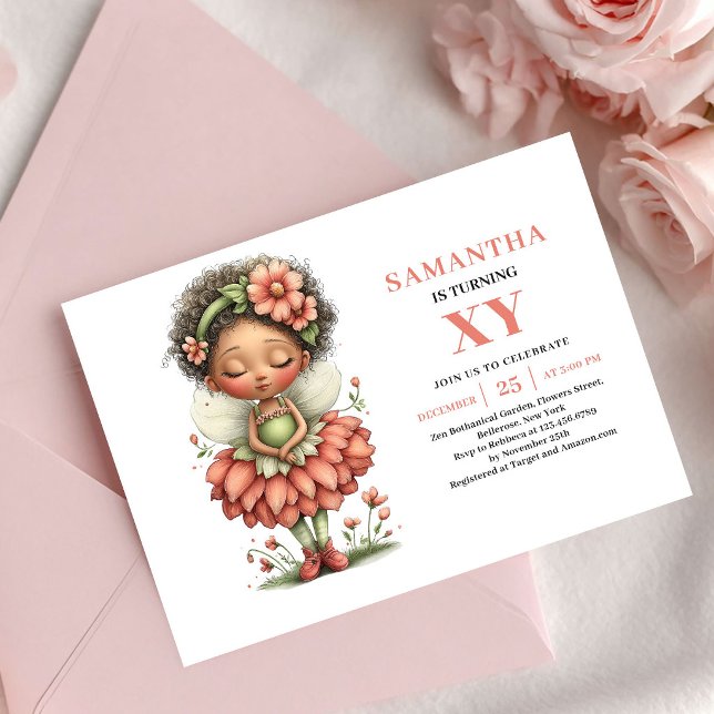 Fille élégante et féerique Invitations d'anniversa (Elegant Fairy Girl Birthday Blush Pastel invitation)