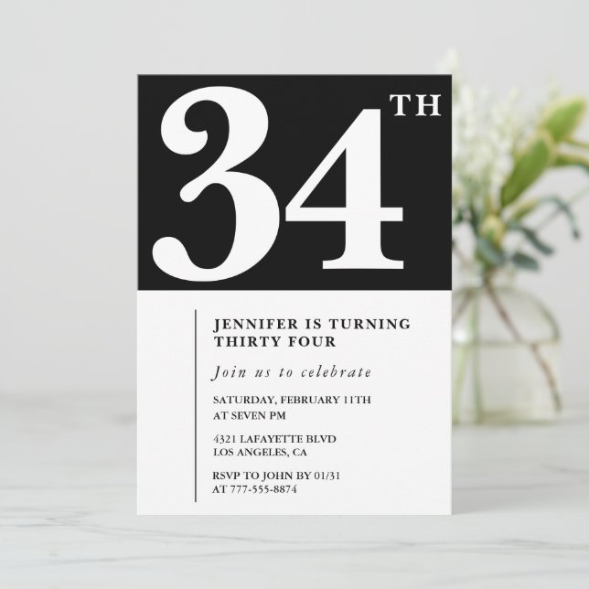 Fille Élégante Invitation d'anniversaire 34 ans Ch (Debout devant)