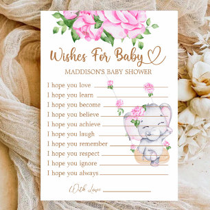 Fille Eléphant Baby shower des souhaits pour la ca