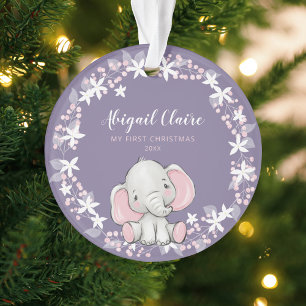 Fille Eléphant Rose Violet Floral 1er Noël