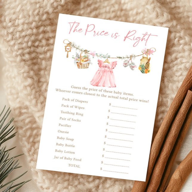 Fille Élevée Localement Le Jeu The Price Is Right (Pink Locally Grown Clothesline Baby Shower The Price Is Right Game)