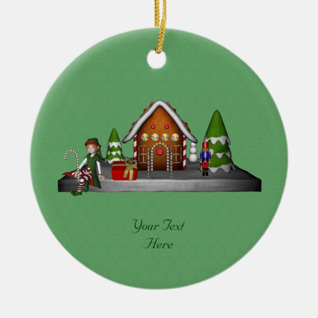 Fille Elf Gingerbread Maison Ornement de vacances (Devant)