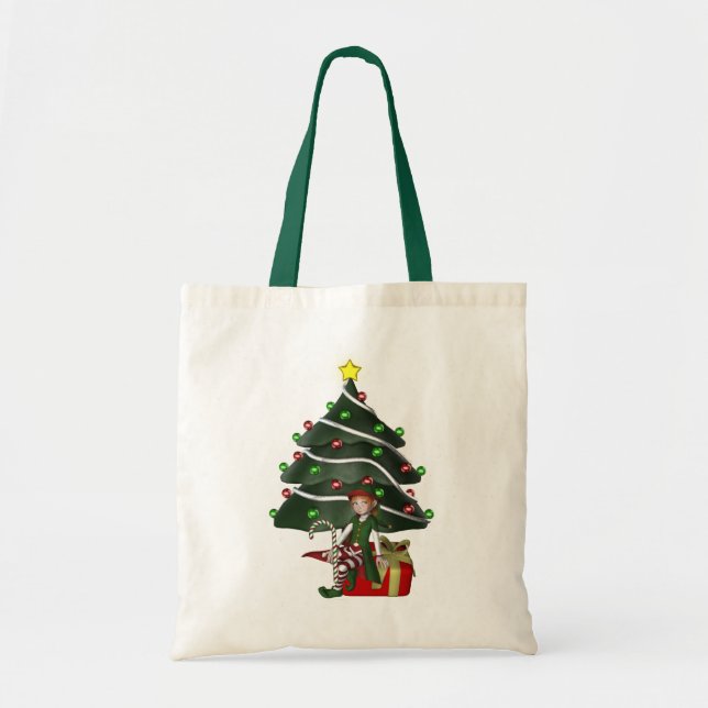 Fille Elf Noël Arbre Sac fourre-tout de vacances (Devant)
