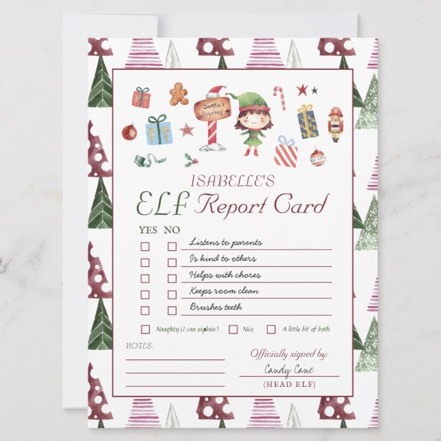 Fille Elfe | Carte de Réussite de l'Elfe de Noël p (Devant)