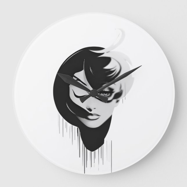 Fille en noir et blanc - Horloge murale 2023 (Recto)
