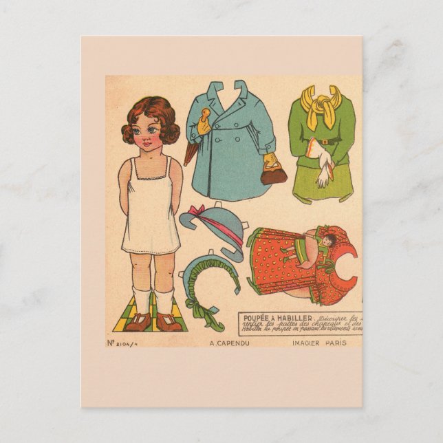 FILLE EN POUPÉE DE PAPIER CARTE POSTALE ANCIENNE M (Devant)