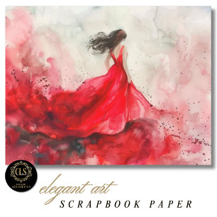 Fille en robe rouge papier scrapbook aquarelle