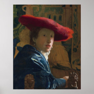 Fille et Casquette rouge - Johannes Vermeer Poster